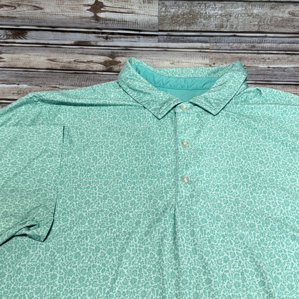 Hickey Freeman Golf Polo Shirt Mens XL Teal Floral Print‎ Short Sleeve Stretch